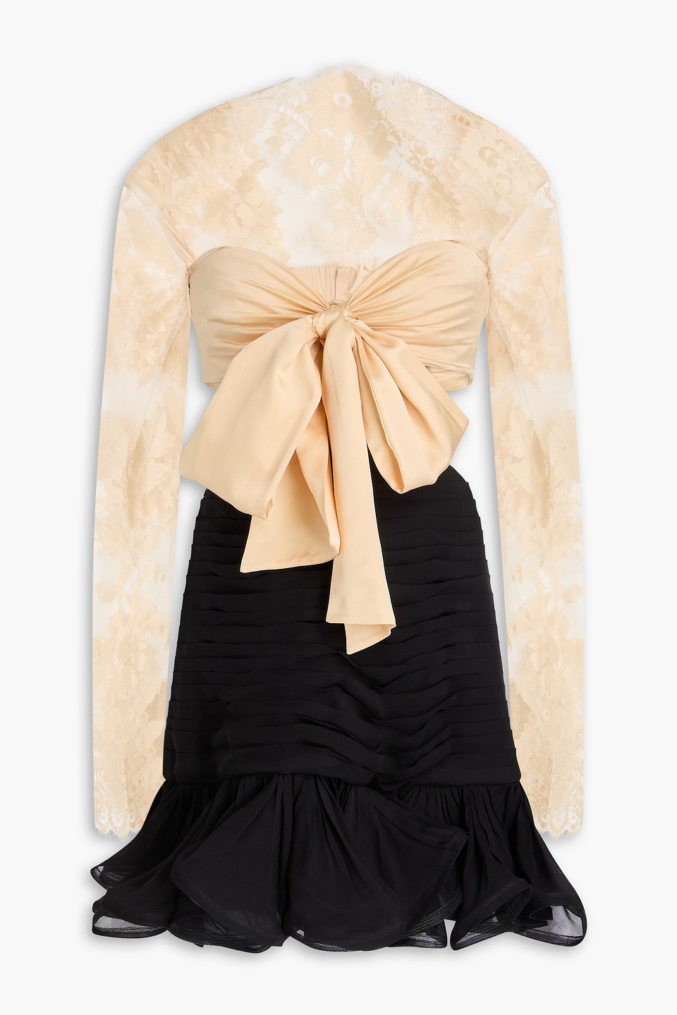 zimmermann - cotton-blend lace-paneled, satin and silk-georgette mini dress - white - 00