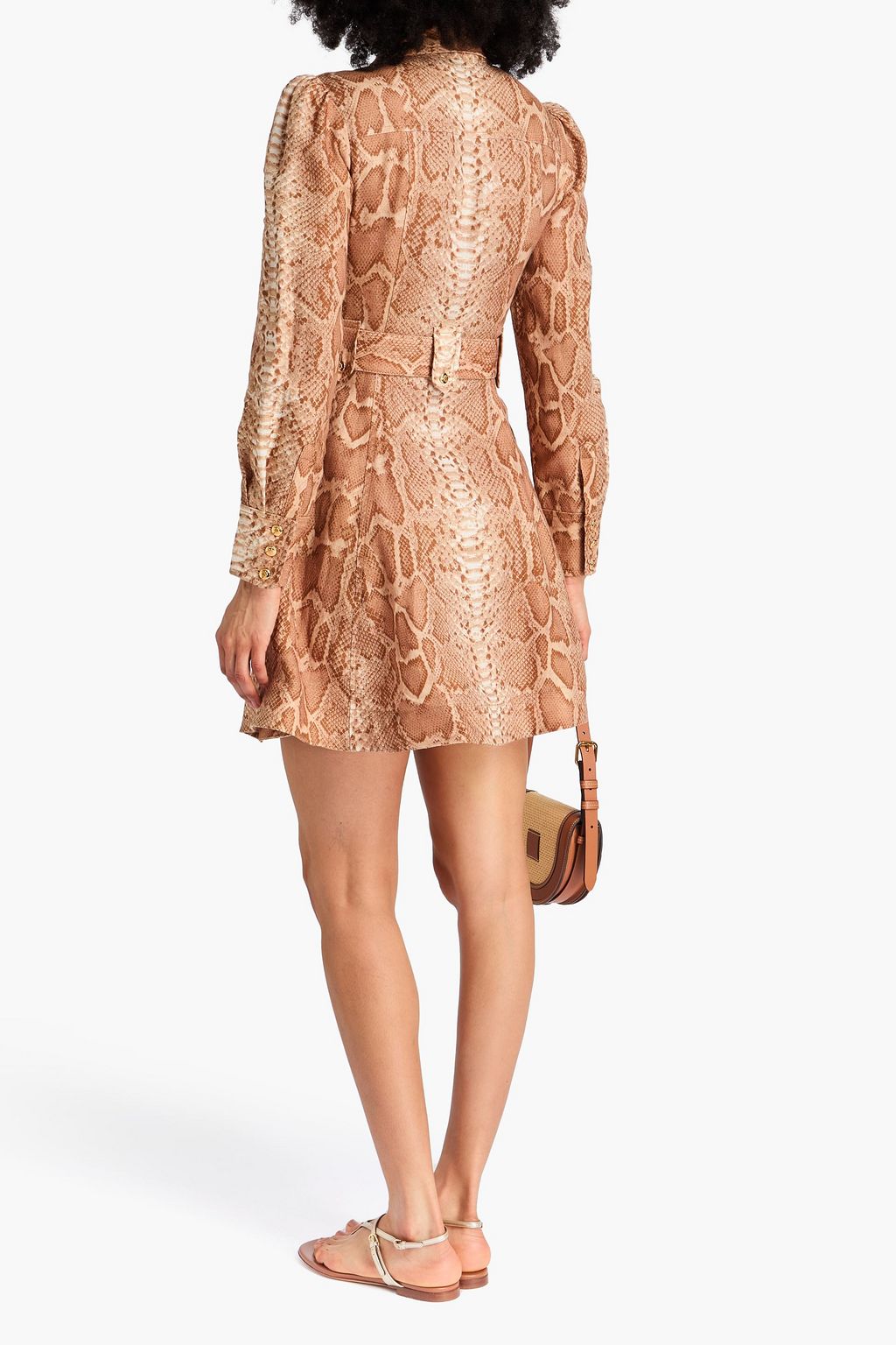 ZIMMERMANN リネン ミニシャツワンピース ベルト付き スネークプリント