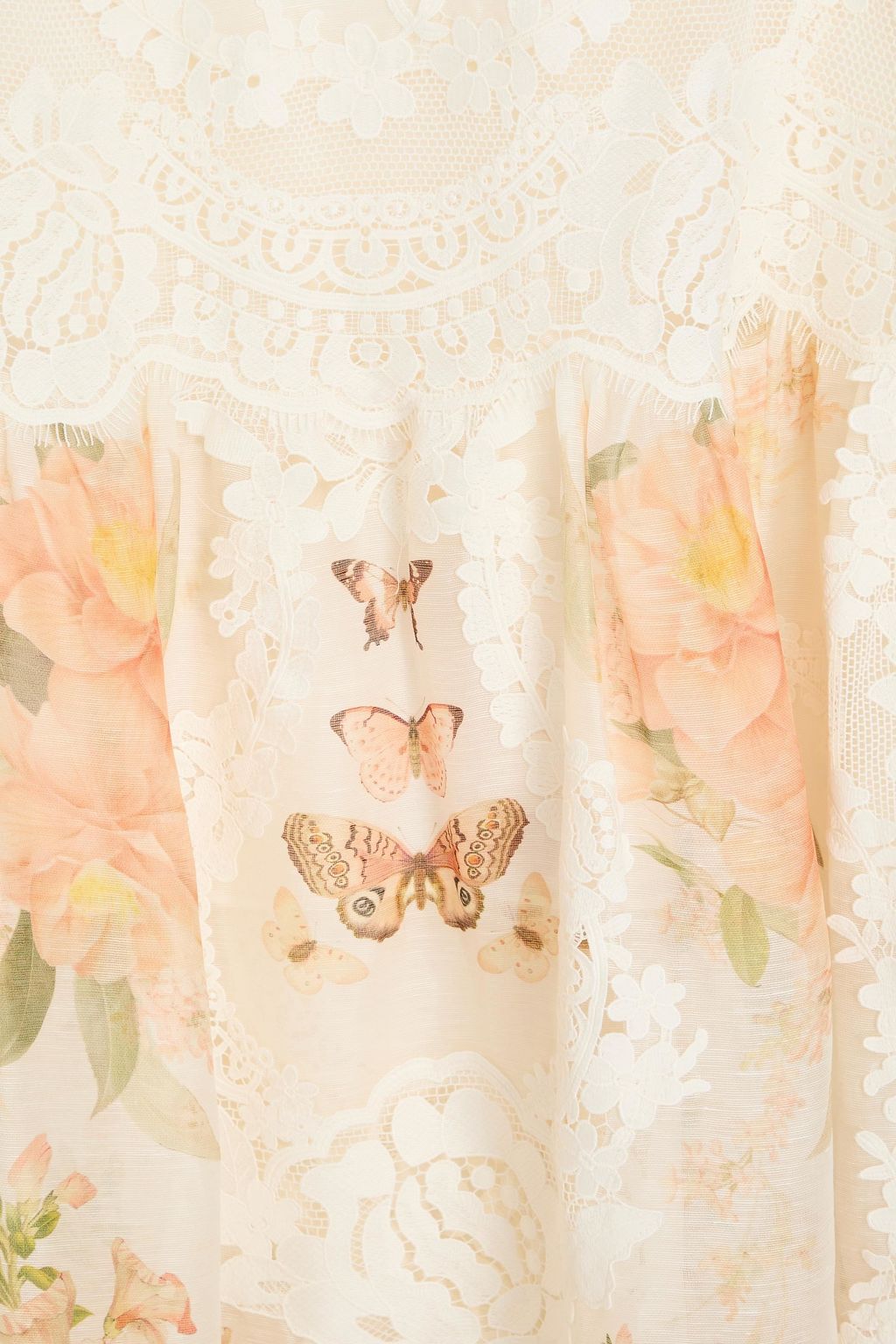 ZIMMERMANN Maxikleid aus Organza aus einer Leinen-Seidenmischung mit Print und Spitzeneinsätzen
