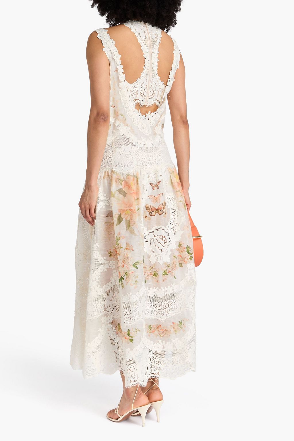 ZIMMERMANN Maxikleid aus Organza aus einer Leinen-Seidenmischung mit Print und Spitzeneinsätzen