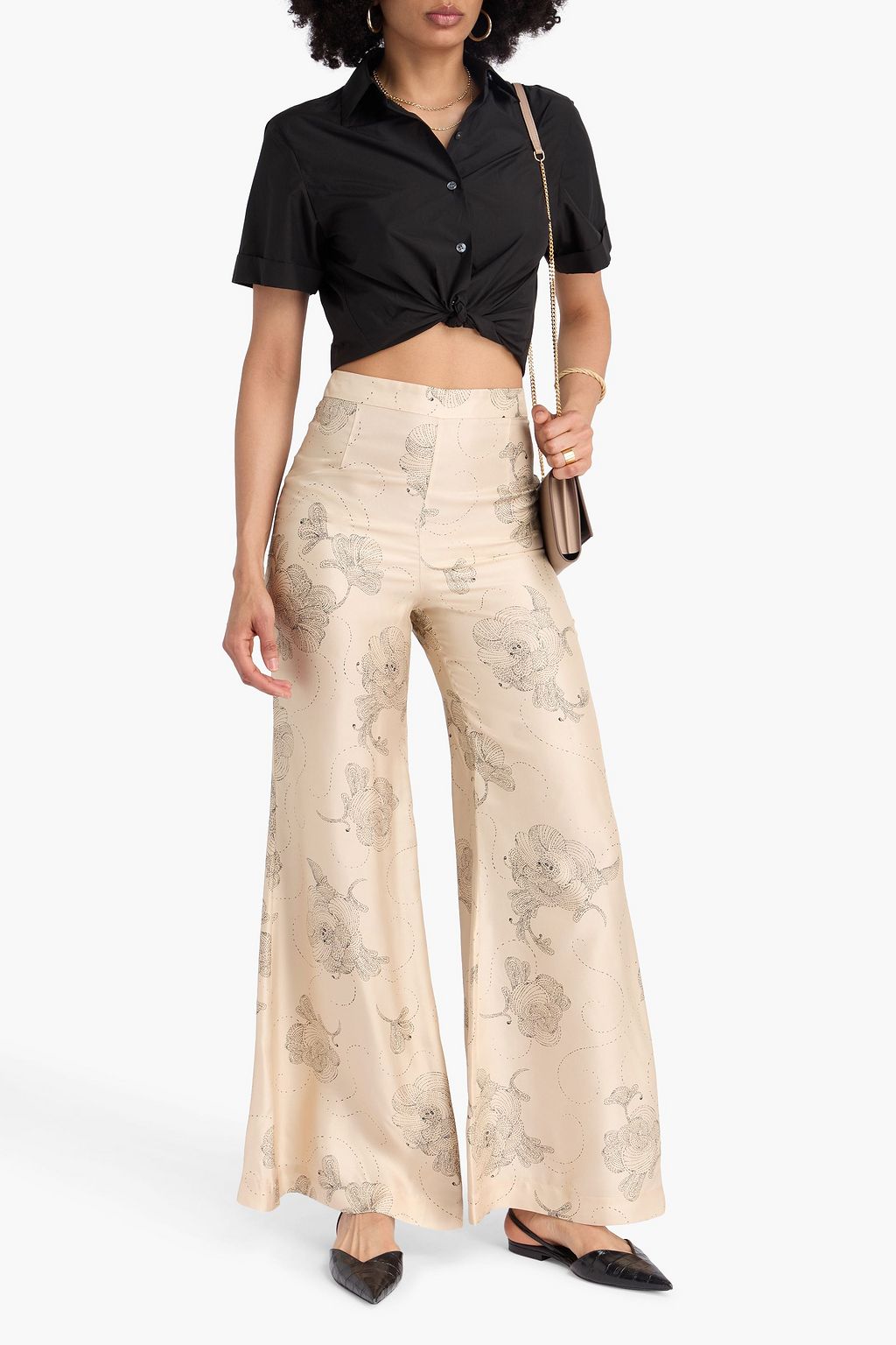 ZIMMERMANN Schlaghose aus Seiden-Twill mit floralem Print