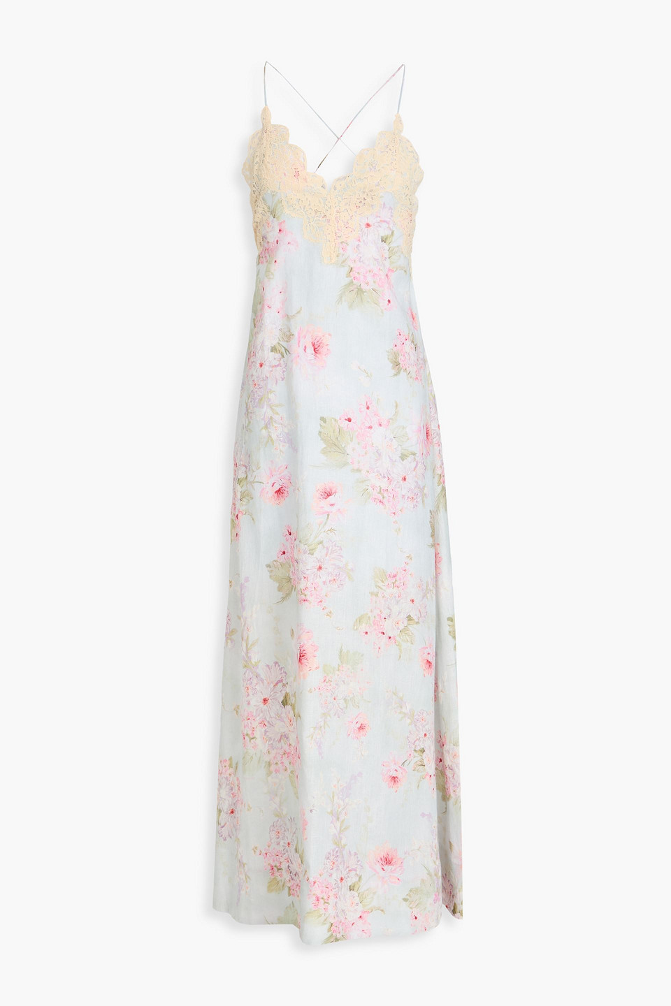 Zimmermann Lace-trimmed Floral-print Linen Maxi Dress