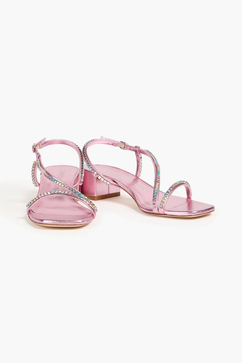 STUART WEITZMAN Sandalen „Soiree“ aus Metallic-Leder mit Kristallverzierung
