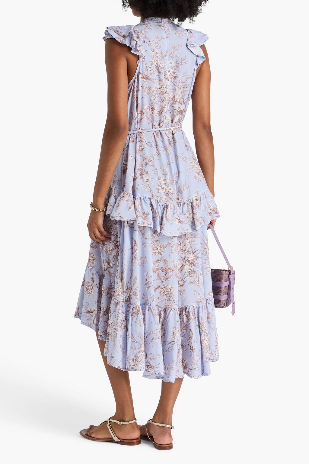 ZIMMERMANN Midikleid aus Crêpe mit floralem Print und Rüschen