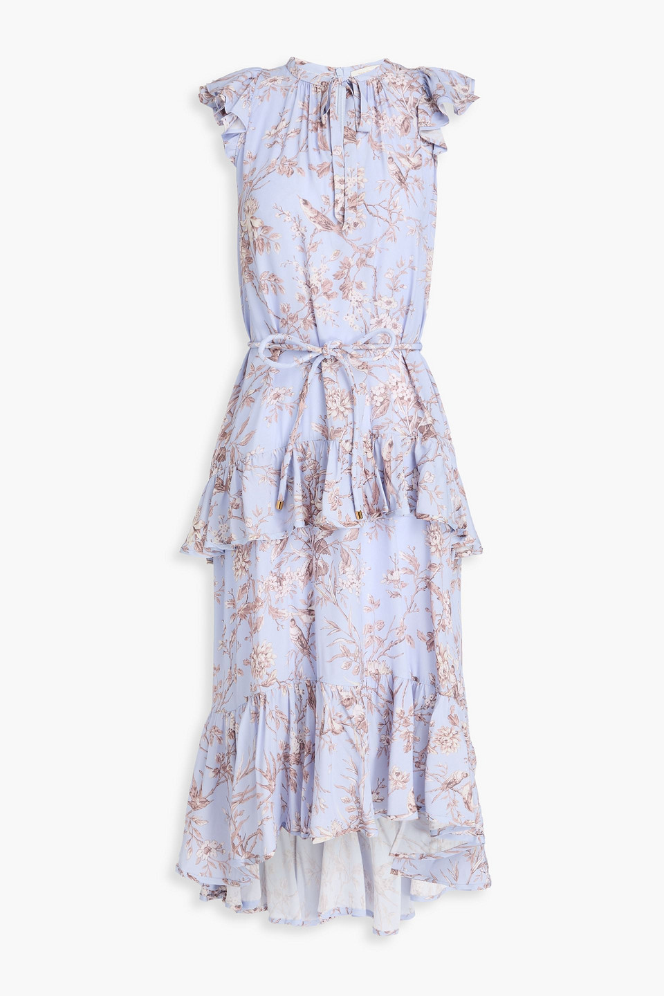 zimmermann - ruffled floral-print crepe midi dress - blue - 0
