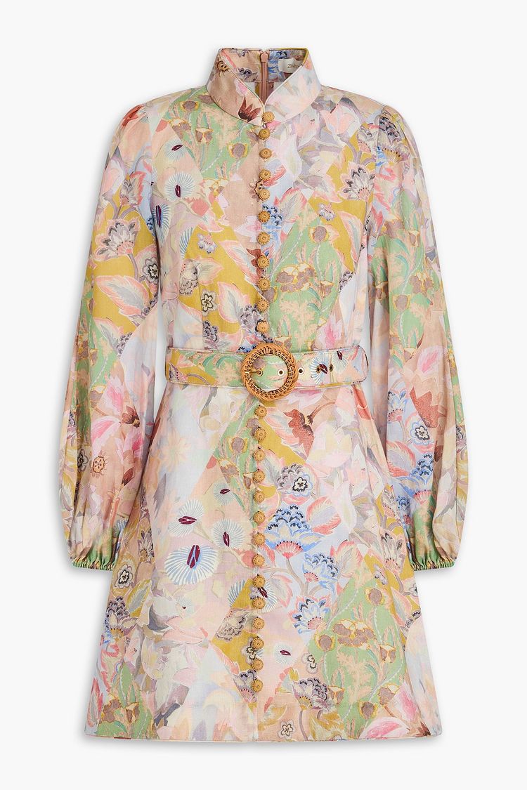 Zimmermann Natura belted floral-print linen mini dress