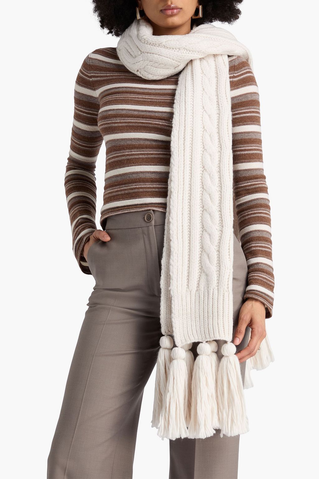 ZIMMERMANN Tasseled cable-knit wool scarf
