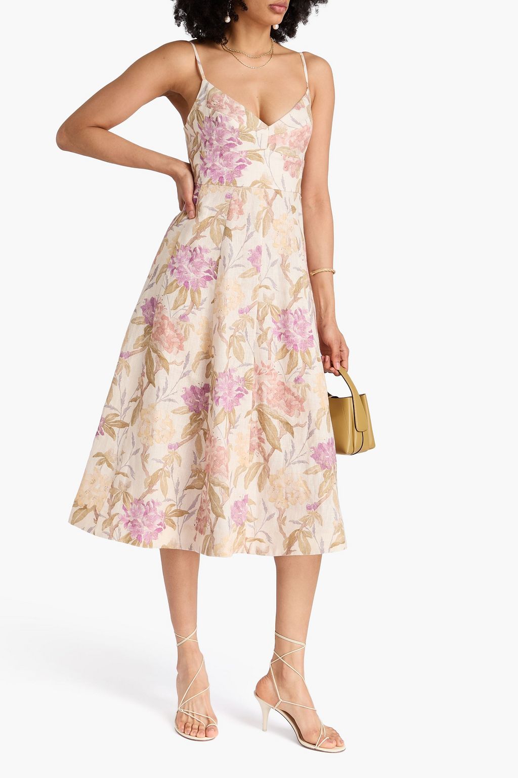 ZIMMERMANN Midikleid aus Leinen mit floralem Print