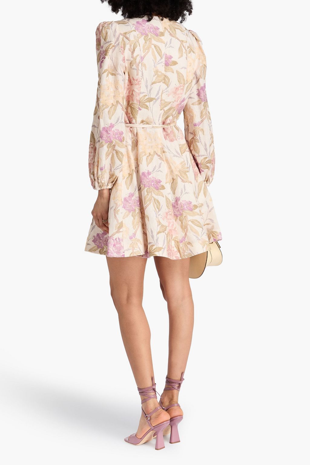 ZIMMERMANN Minikleid aus Leinen mit floralem Print und Gürtel
