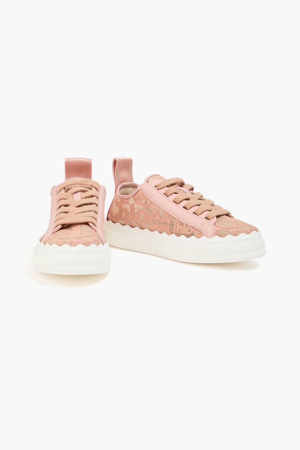 CHLOÉ 로렌 가죽 트리밍 레이스 스니커즈