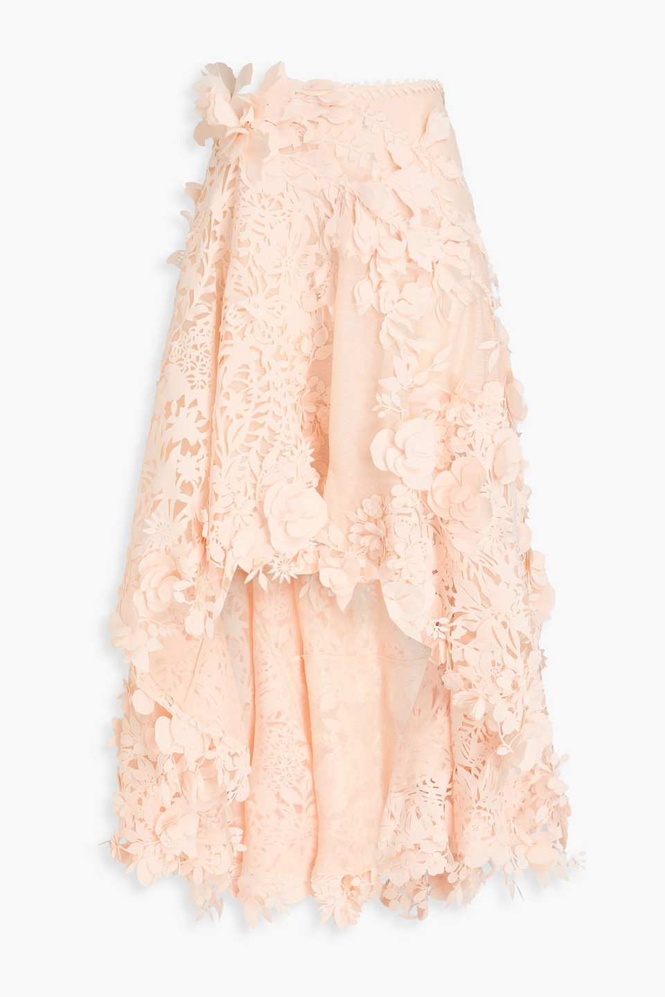 Zimmermann Floral-appliquéd Linen And Silk-blend Organza Maxi Skirt In Orange