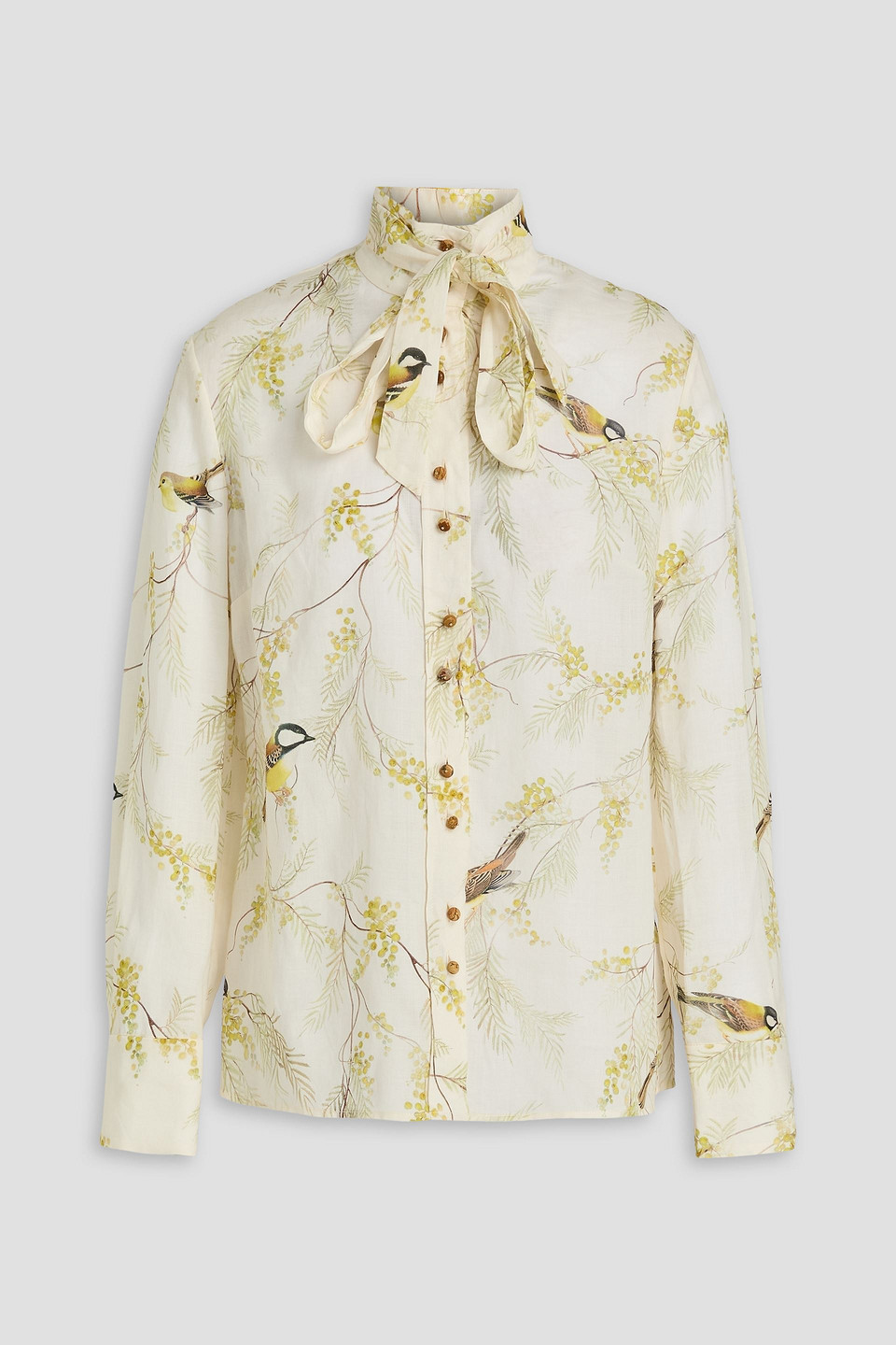 zimmermann - pussy-bow printed ramie blouse - white - 00