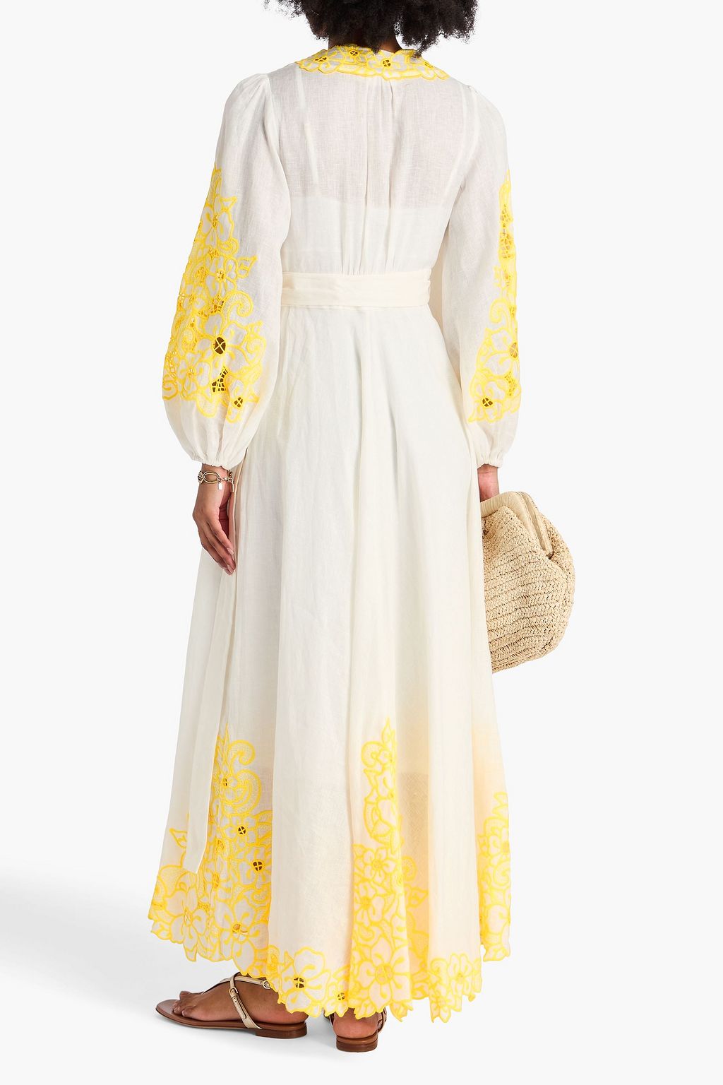ZIMMERMANN Maxi-Wickelkleid aus Leinen mit Lochstickerei