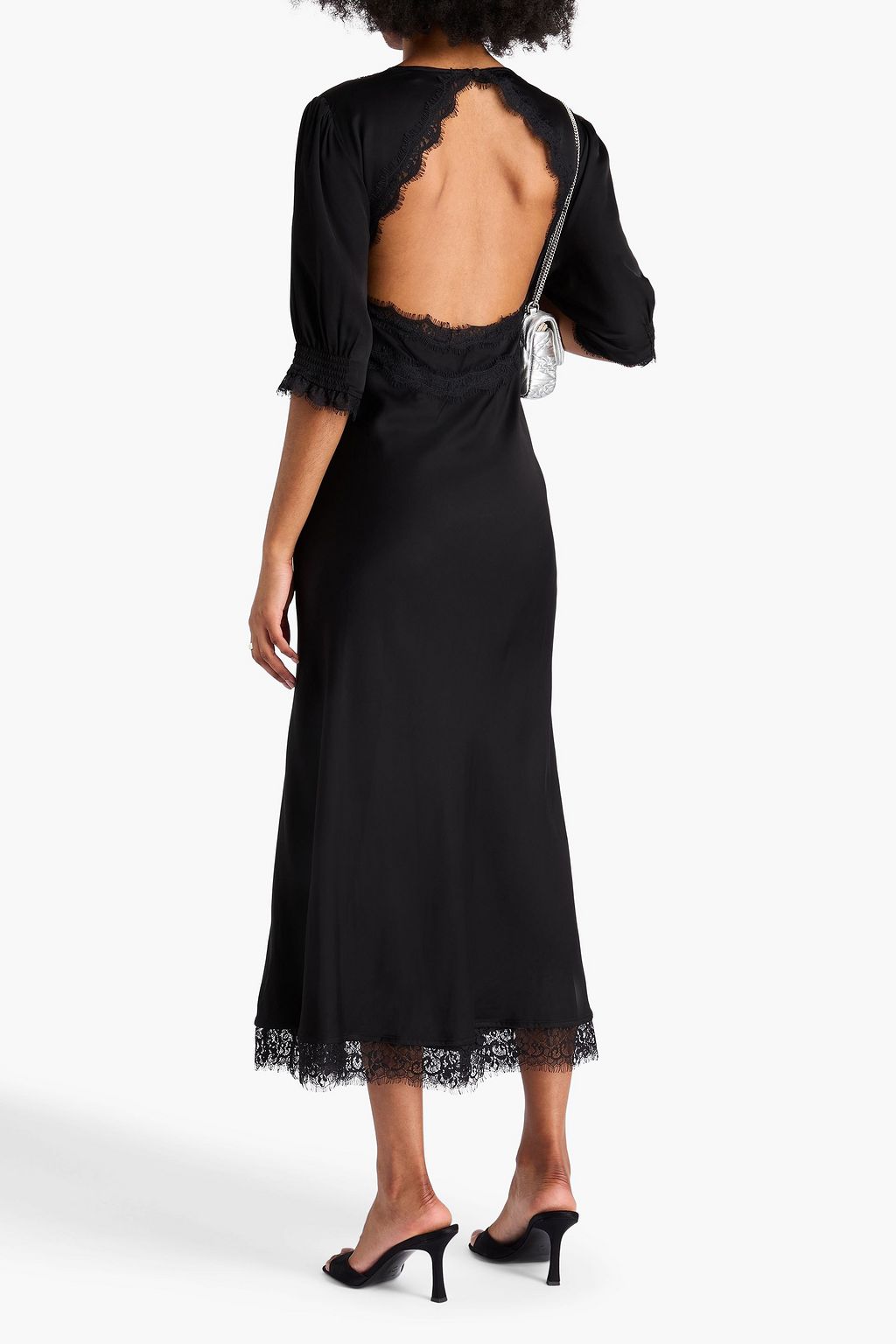 RIXO Gabrielle Midikleid aus Satin mit Spitzenbesatz