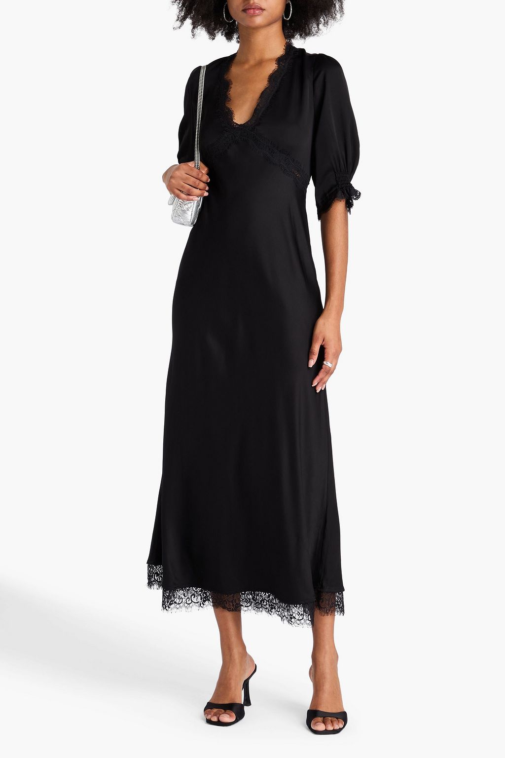 RIXO Gabrielle Midikleid aus Satin mit Spitzenbesatz