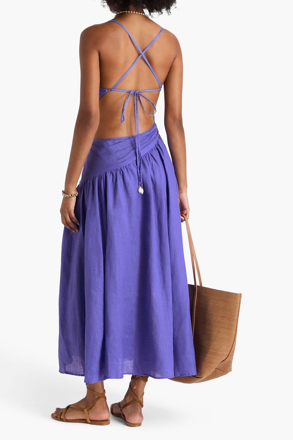 ZIMMERMANN One-shoulder gathered linen midi dress