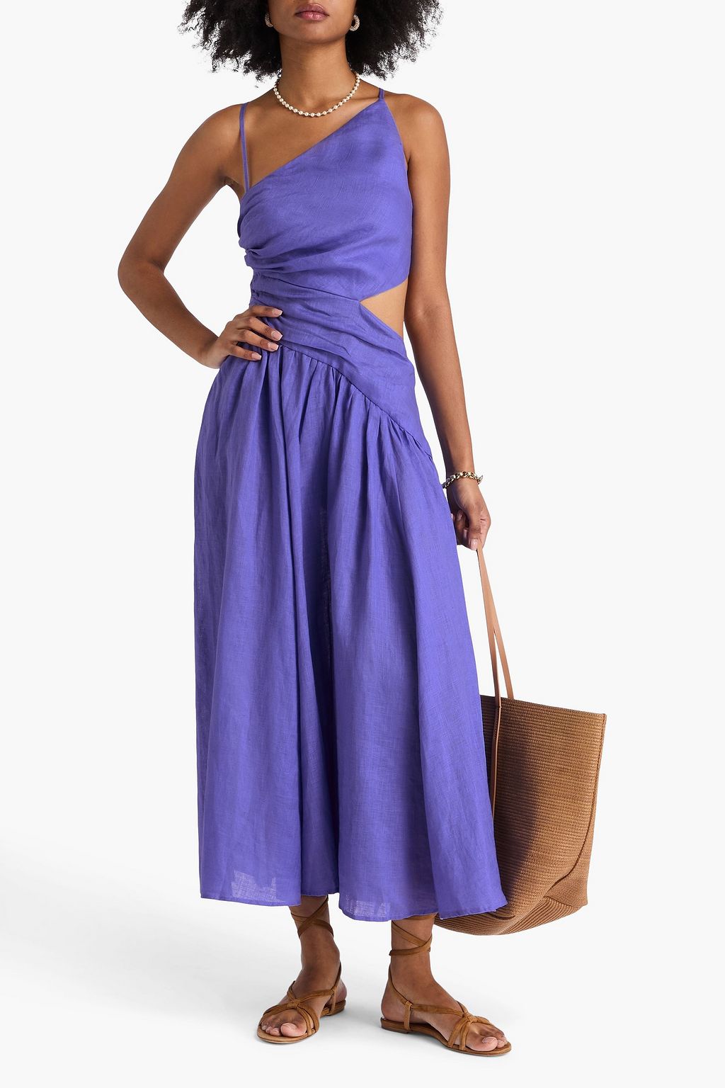 ZIMMERMANN One-shoulder gathered linen midi dress