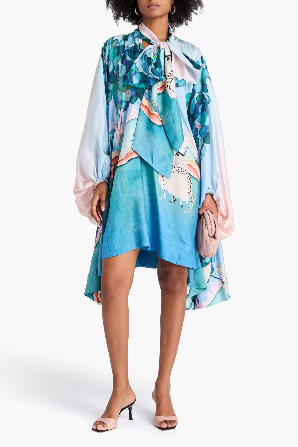 ZIMMERMANN シルクツイル ミディワンピース リボンタイ プリント入り