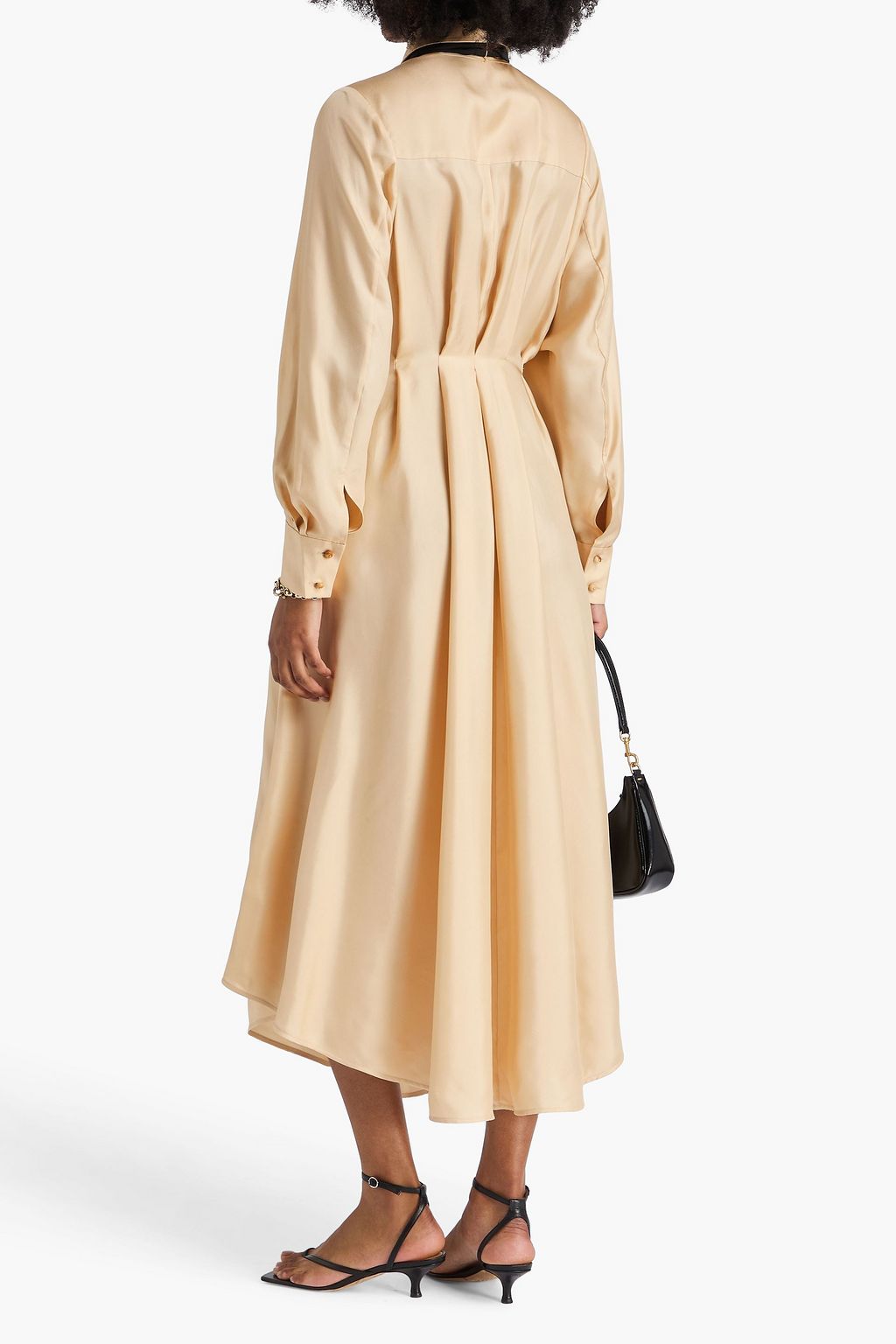 ZIMMERMANN シルクツイル ミディシャツワンピース リボンタイ プリーツ入り