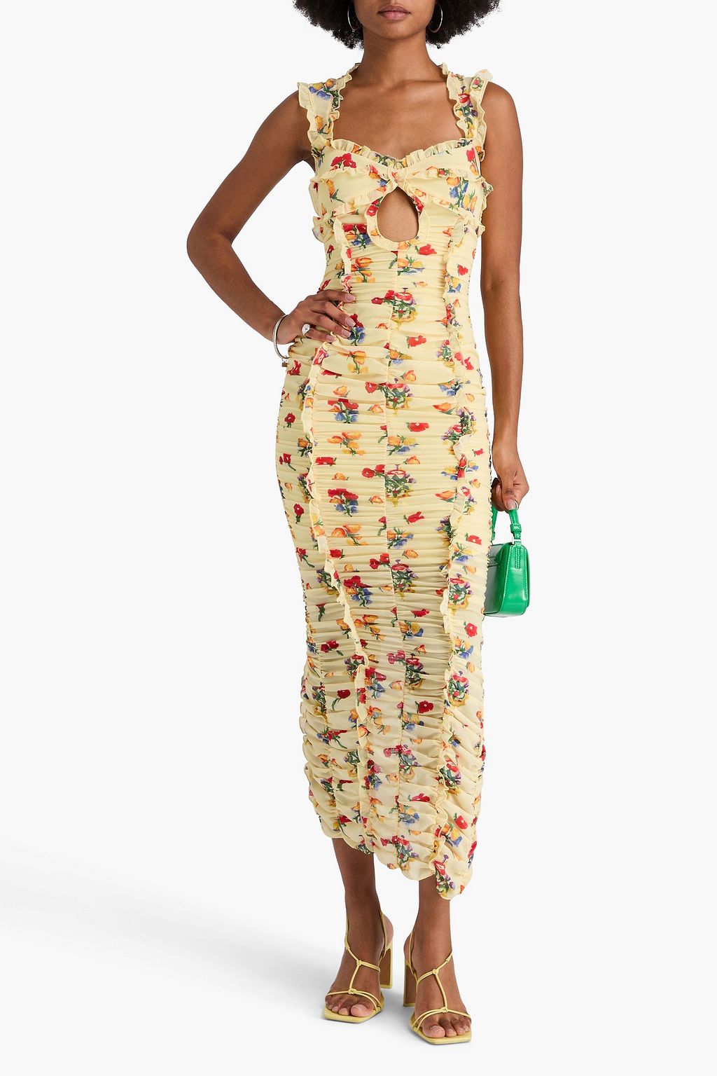 DE LA VALI Midikleid aus Georgette mit floralem Print und Rüschen