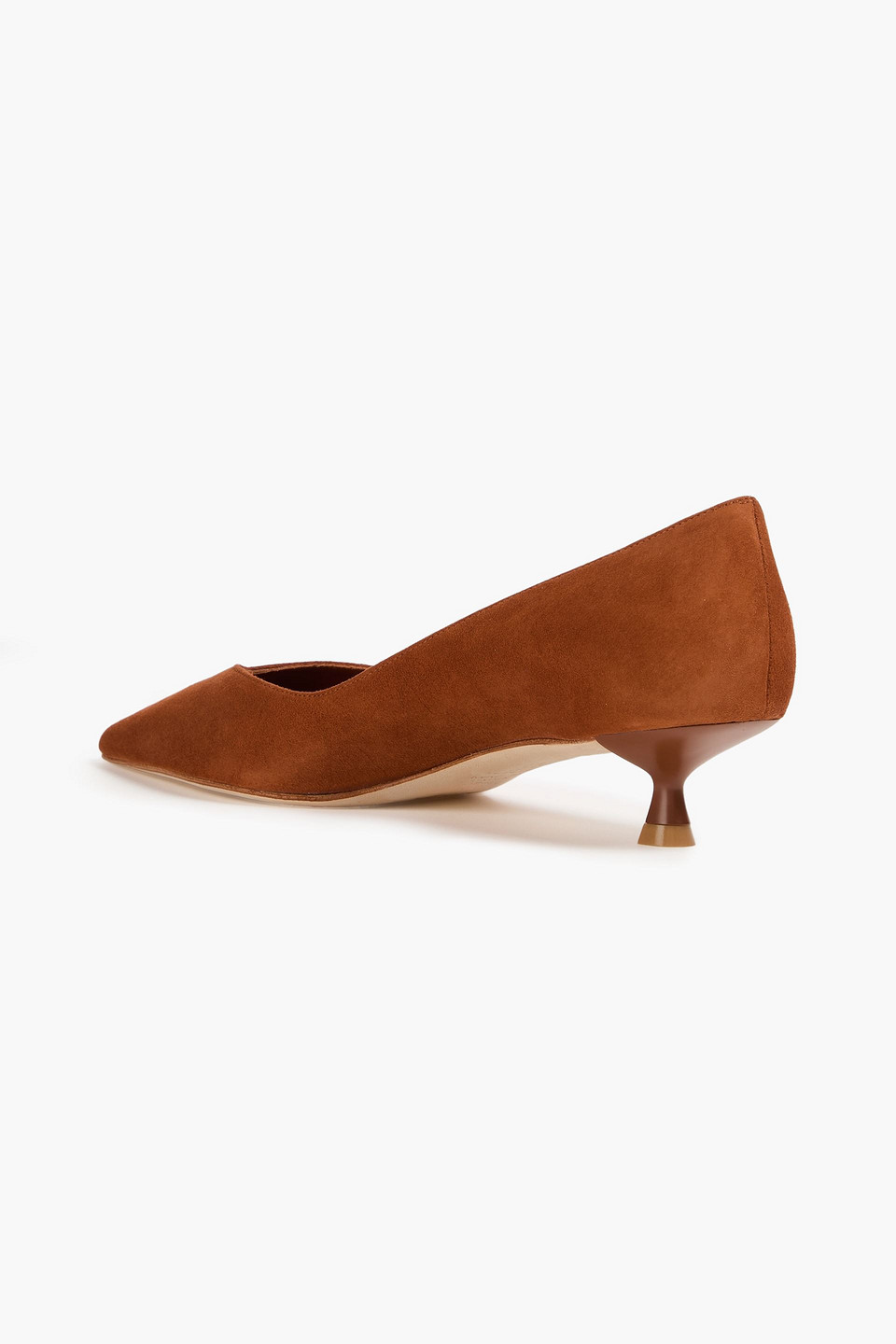Stuart Weitzman Eva Kitten Heel Pointed Toe Pump In Brown