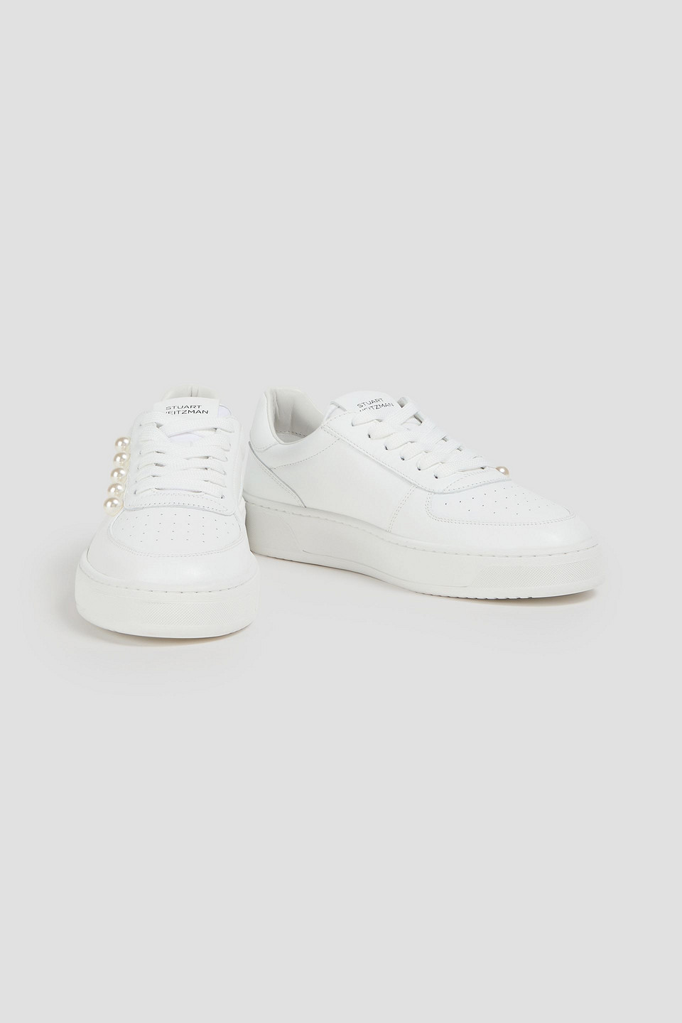  Stuart Weitzman - Sneakers „courtside“ Aus Leder Mit Kunstperlen - Weiß - Us 10 