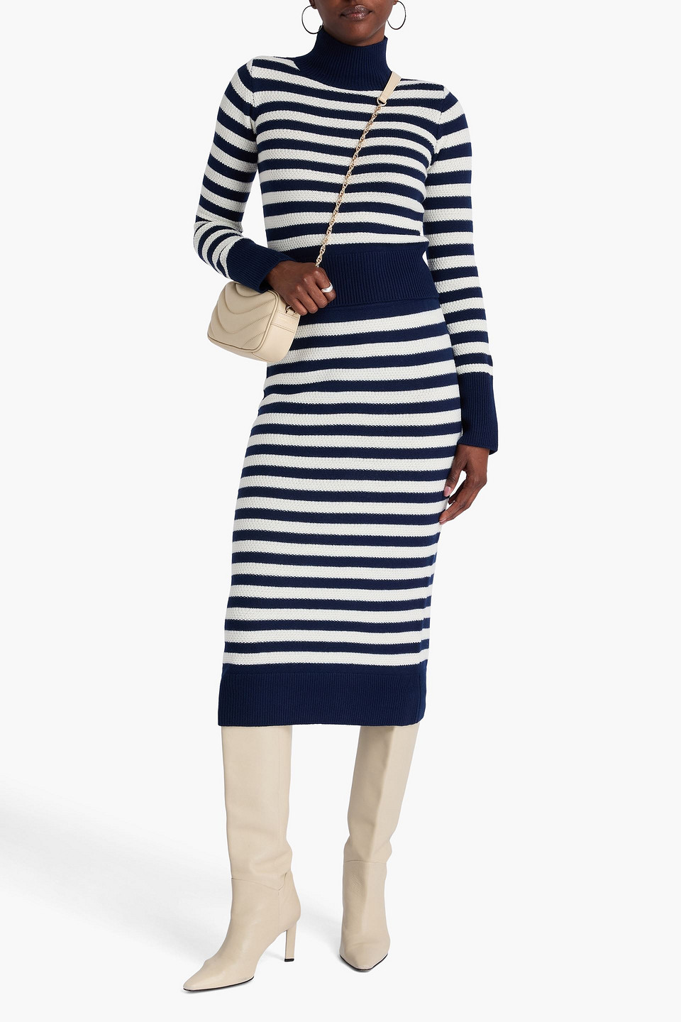  Claudie Pierlot - Gestreifter Rollkragenpullover Aus Wolle - Blau - L 