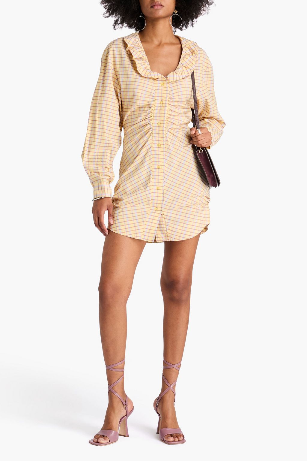 ISABEL MARANT シルク&コットン混 ミニワンピース ルーシュ入り チェック
