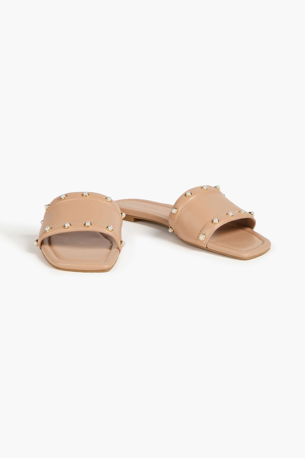 STUART WEITZMAN Faux pearl-embellished leather slides
