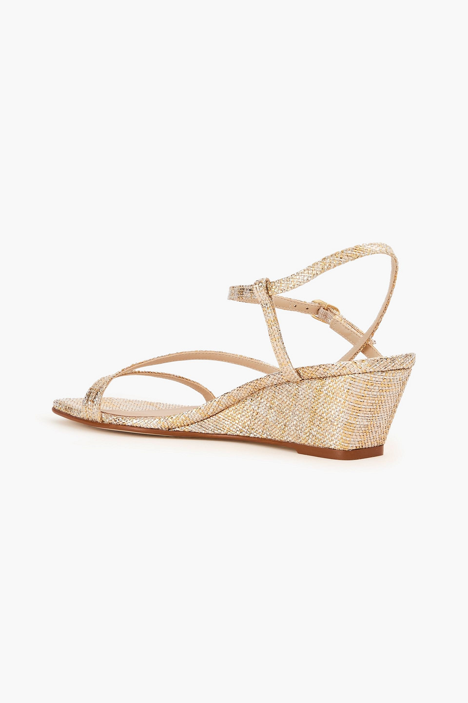  Stuart Weitzman - Oasis 50 Metallic Woven Wedge Slingback Sandals - Metallic - Us 8 