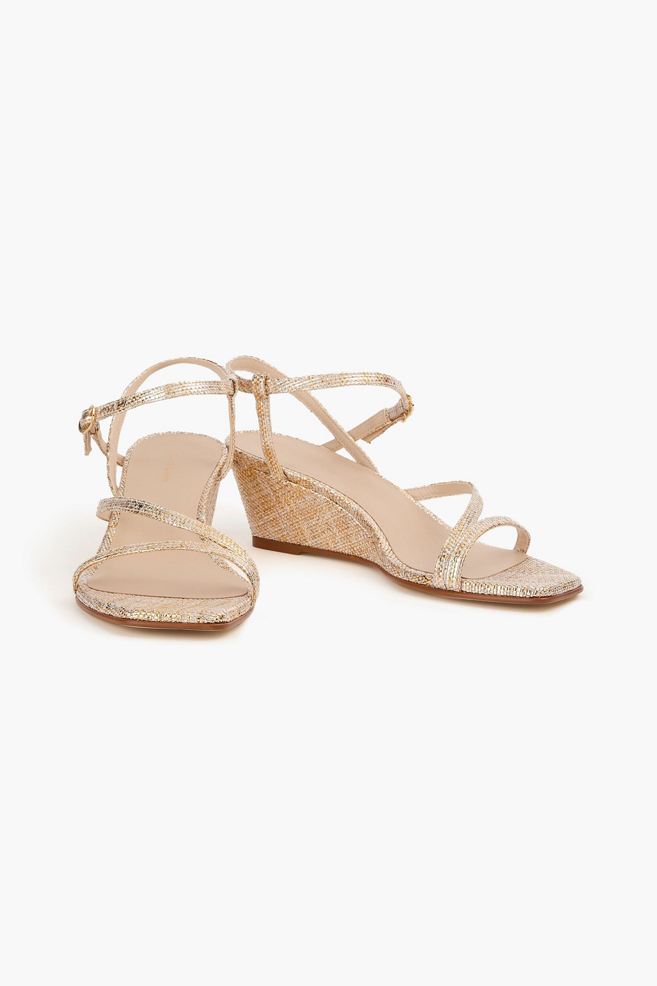  Stuart Weitzman - Oasis 50 Metallic Woven Wedge Slingback Sandals - Metallic - Us 8 