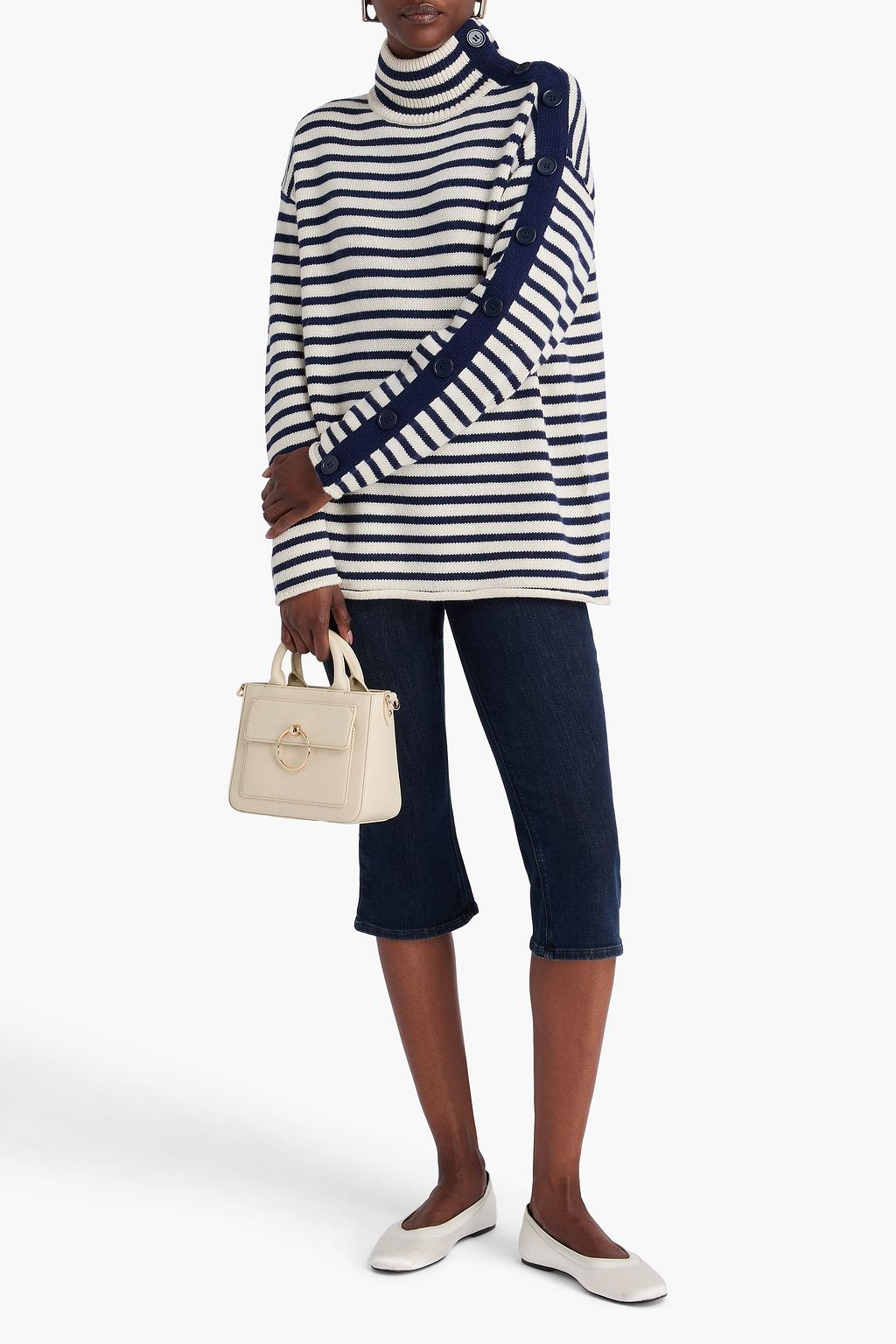 CLAUDIE PIERLOT 스트라이프 니트 터틀넥 스웨터