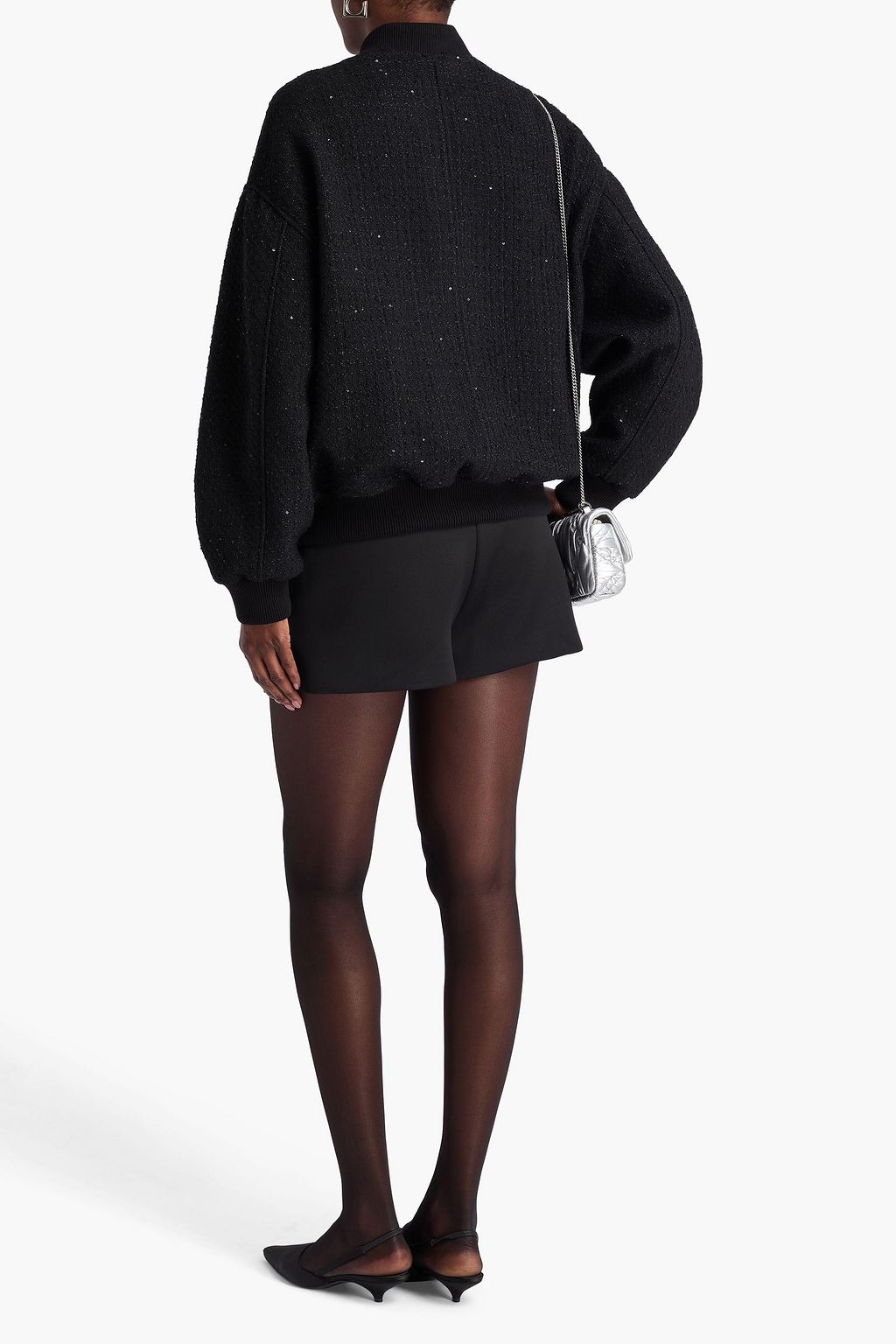 CLAUDIE PIERLOT 시퀸 장식 부클레 트위드 보머 재킷