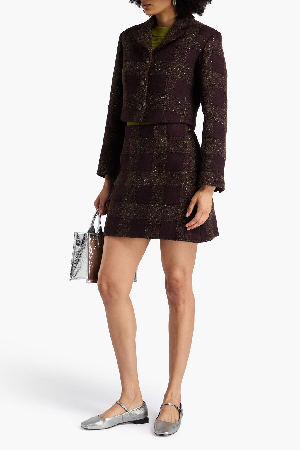 CLAUDIE PIERLOT Cropped checked bouclé blazer