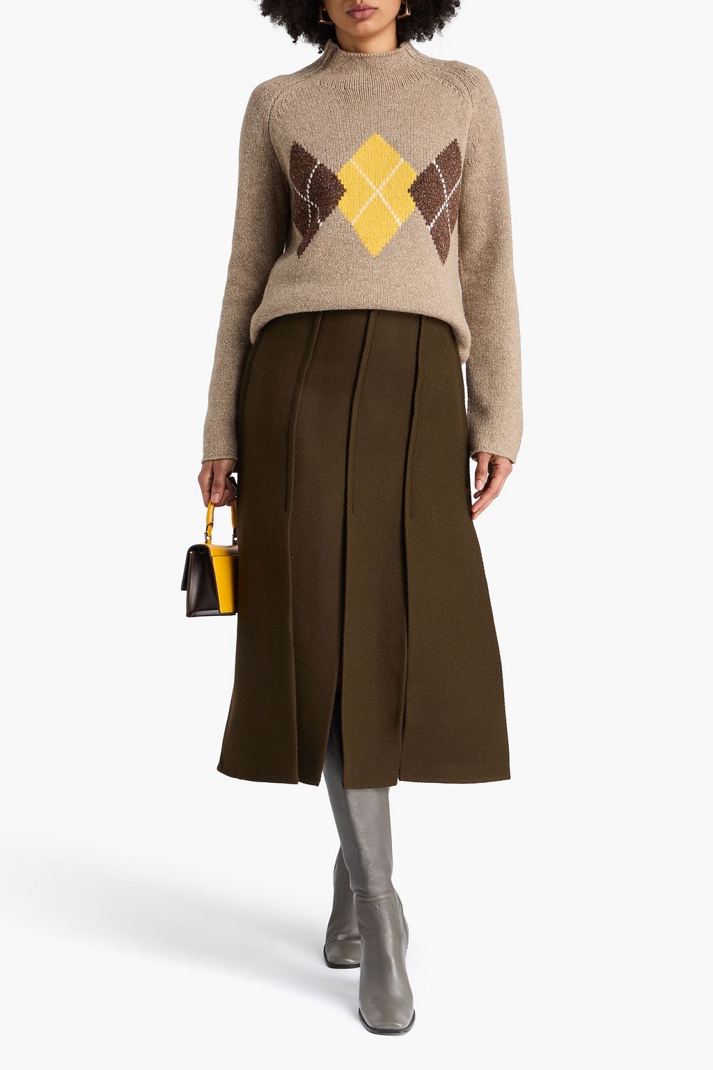 CLAUDIE PIERLOT 인타르시아 울 실크 혼방 터틀넥 스웨터