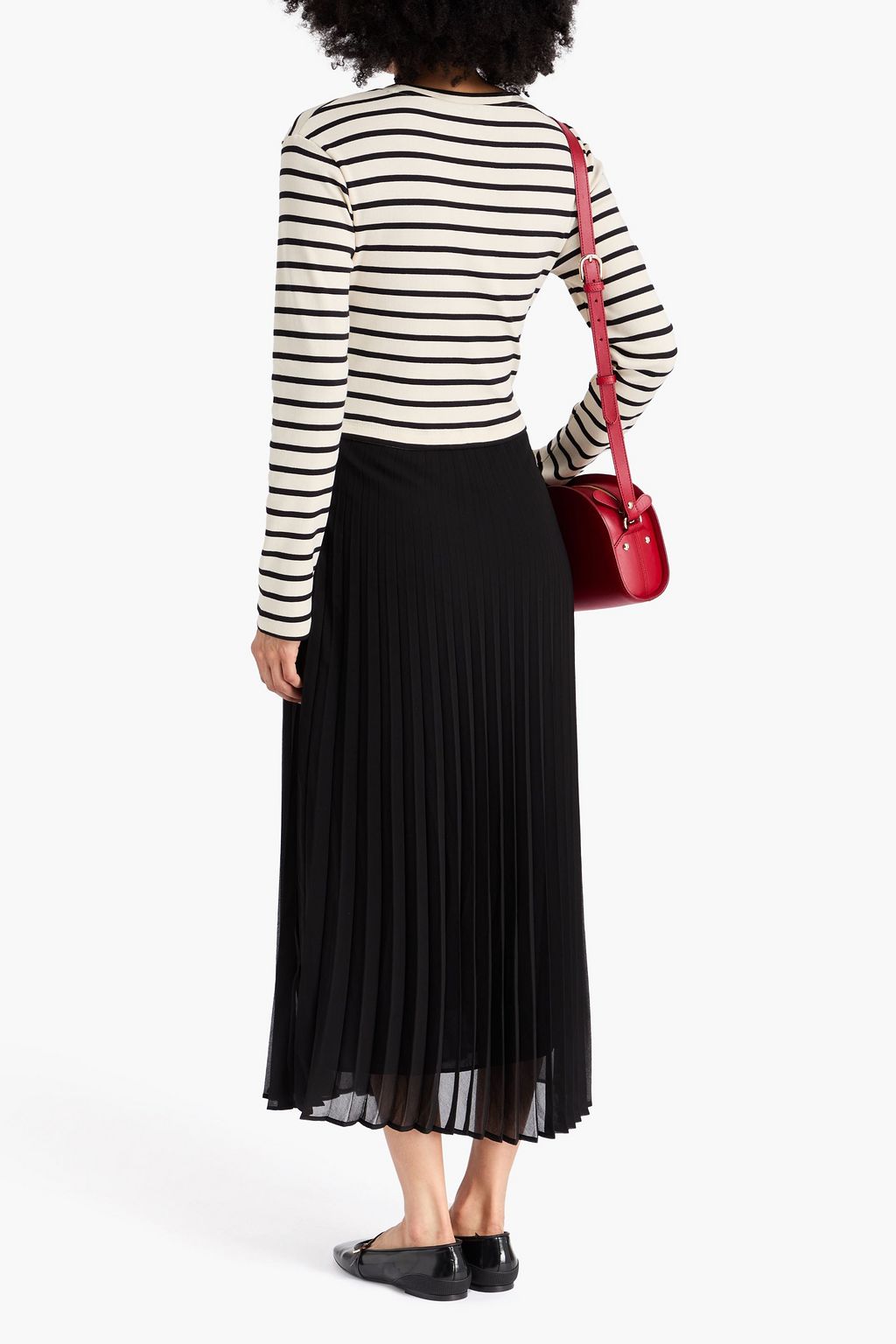 CLAUDIE PIERLOT コットンジャージー ミディワンピース ストライプ ジョーゼットパネル