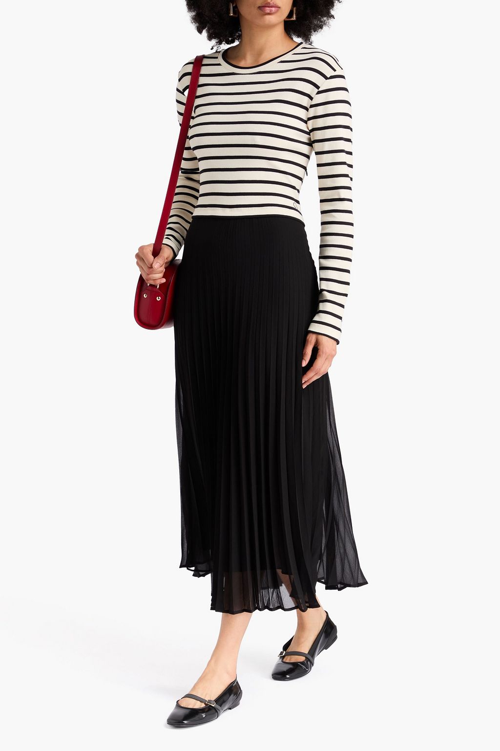 CLAUDIE PIERLOT コットンジャージー ミディワンピース ストライプ ジョーゼットパネル