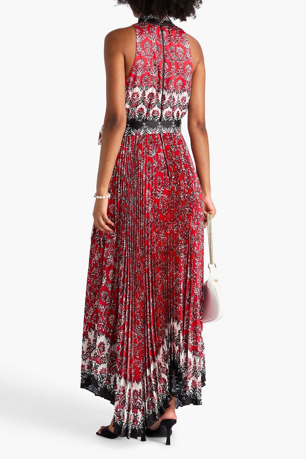 ALICE + OLIVIA فستان طويل من الساتان بقصّة غير متماثلة مزيّن بطبعات