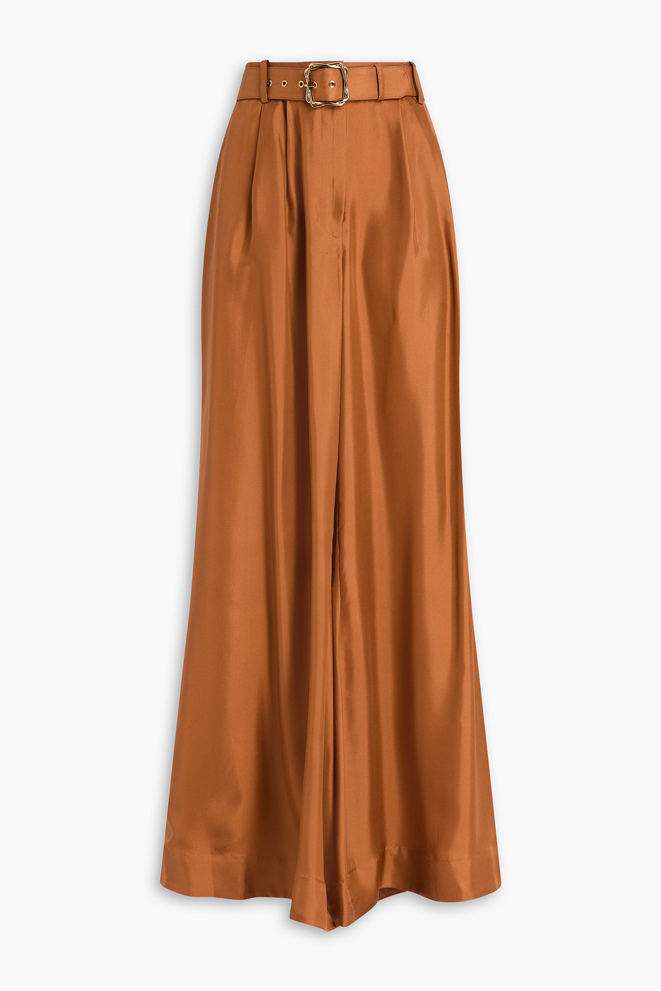 Zimmermann Belted Silk-twill Wide-leg Pants In Brown