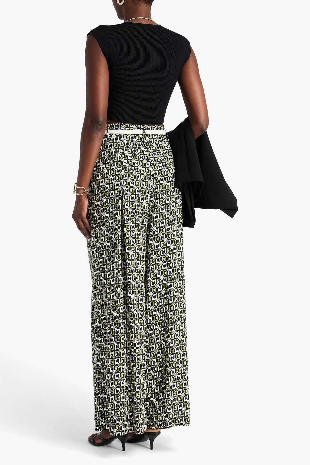 DIANE VON FURSTENBERG クレープ ワイドレッグパンツ タック&プリント入り