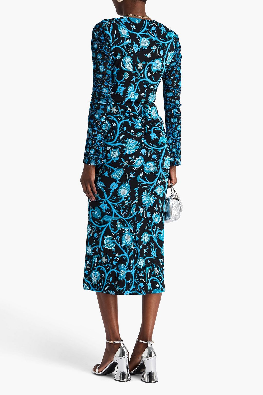 DIANE VON FURSTENBERG クレープ ミディワンピース ルーシュ入り フローラルプリント