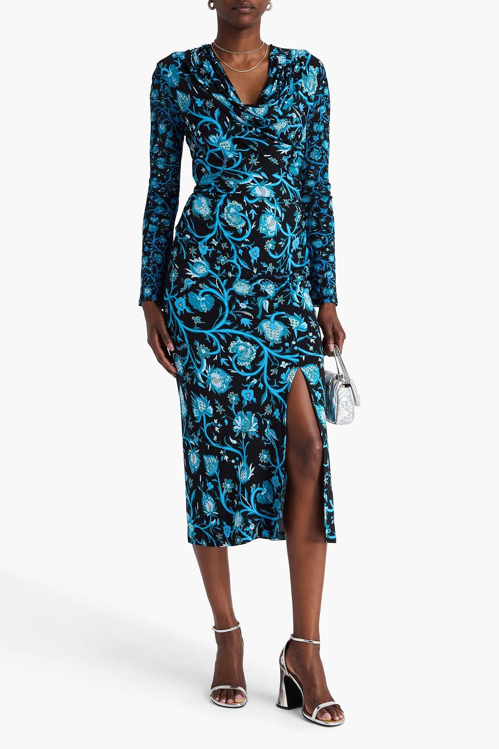 DIANE VON FURSTENBERG クレープ ミディワンピース ルーシュ入り フローラルプリント