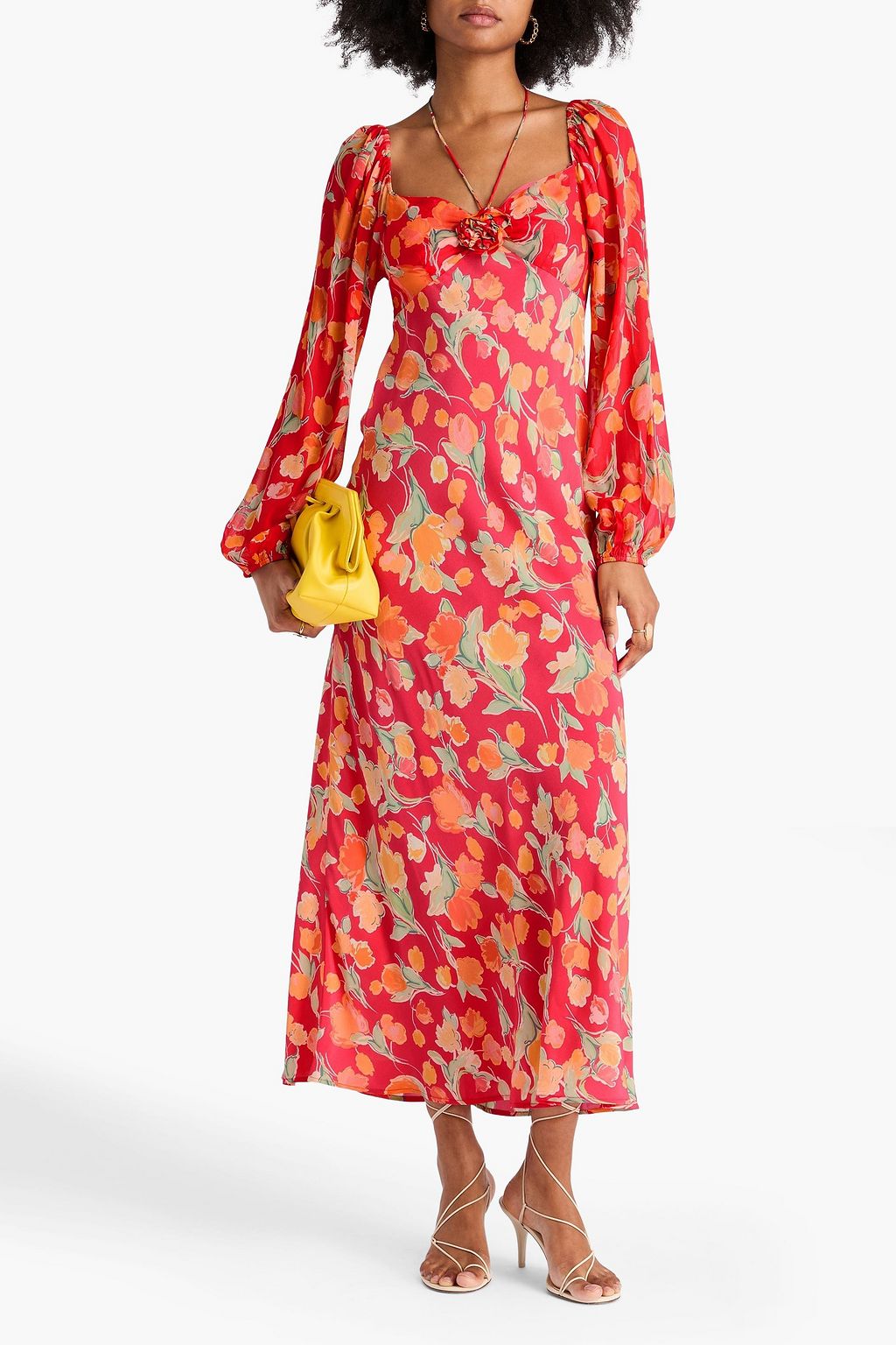 RIXO Midikleid „Jeanie“ aus Crêpe de Chine aus Seide mit floralem Print