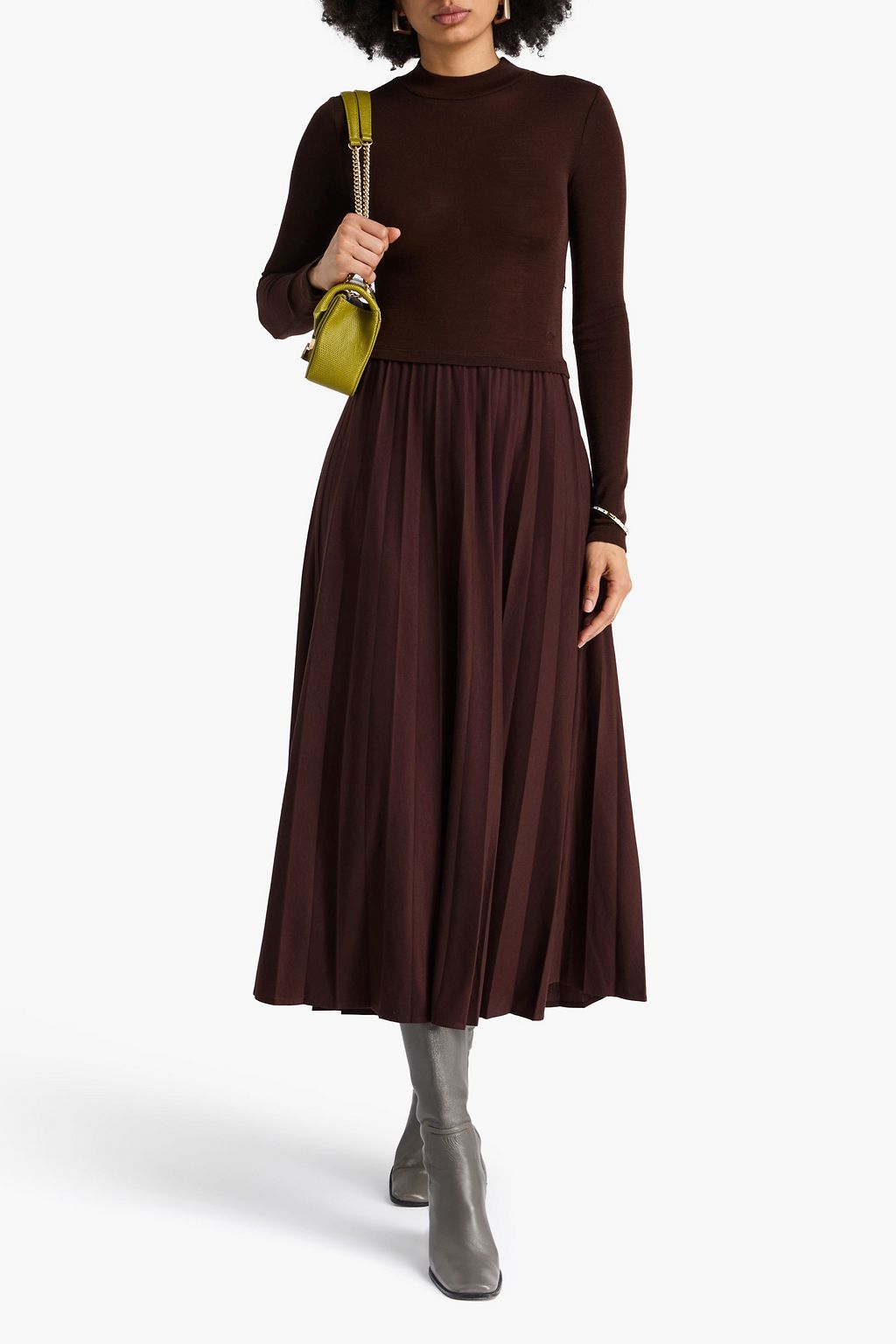 CLAUDIE PIERLOT ジャージー ミディワンピース リブ編みニットパネル