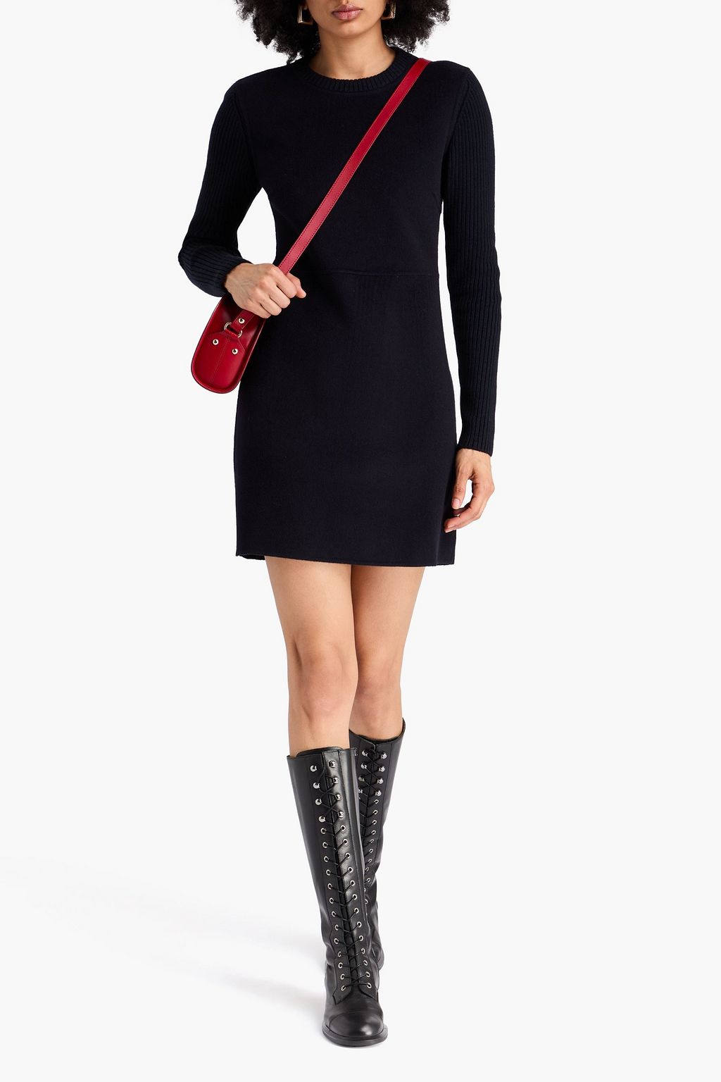 CLAUDIE PIERLOT リブ編み ウール混フェルト ワンピース