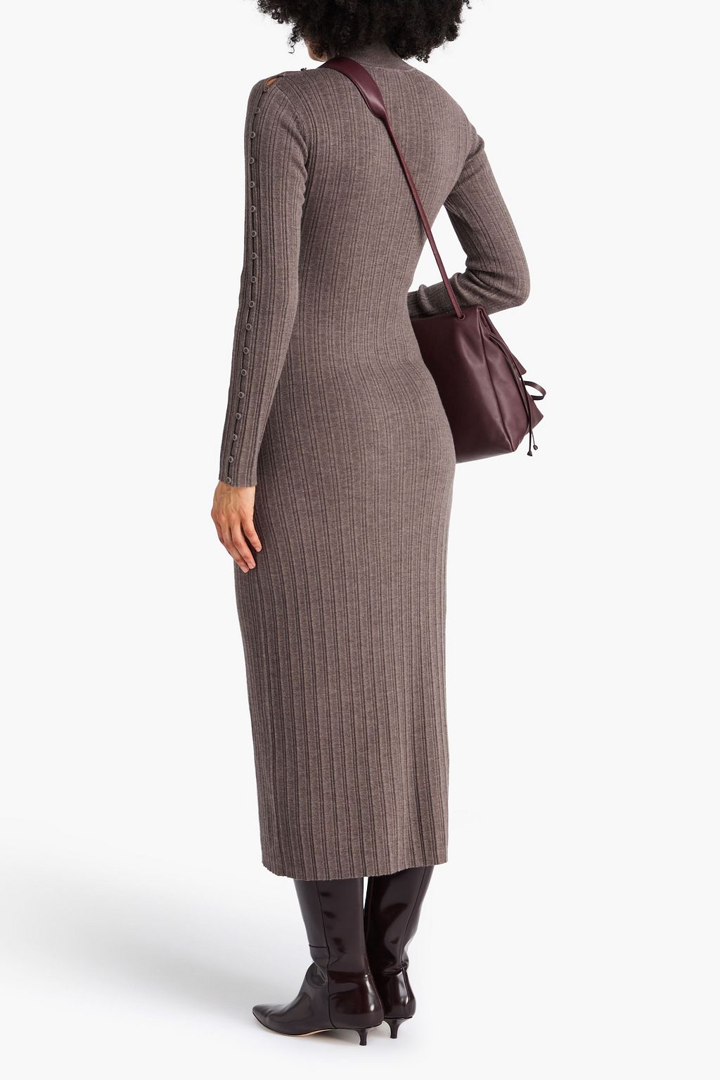 CLAUDIE PIERLOT リブ編みウール タートルネック ミディワンピース