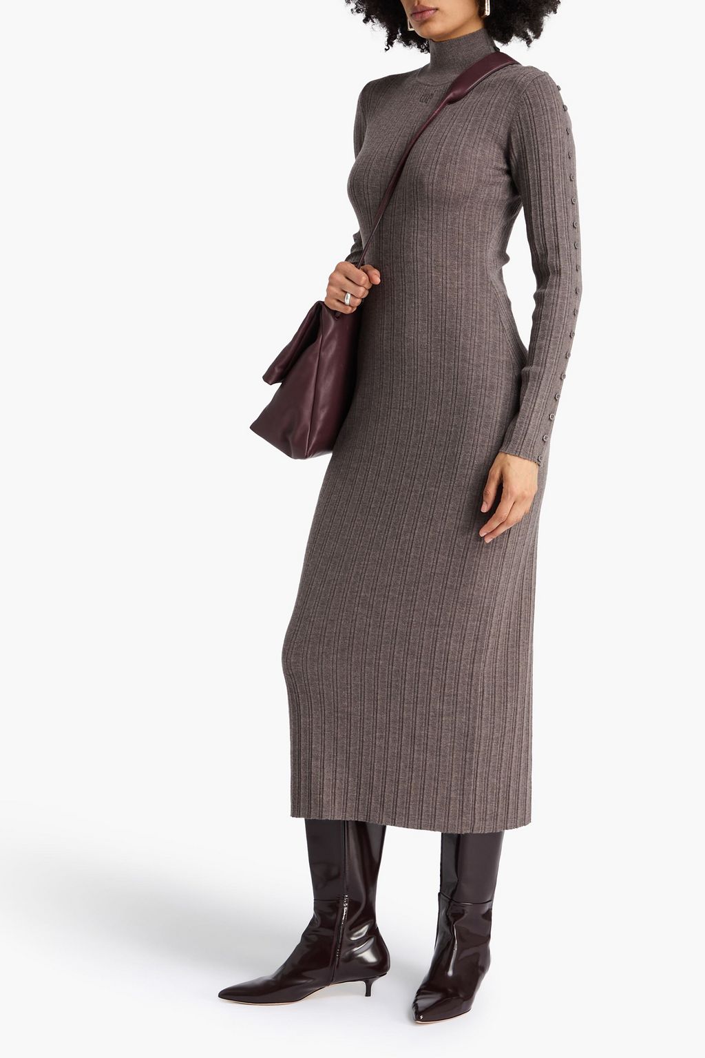 CLAUDIE PIERLOT リブ編みウール タートルネック ミディワンピース