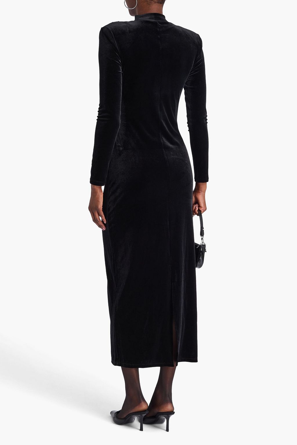 CLAUDIE PIERLOT 드레이프 디테일 스트레치 벨벳 미디 드레스