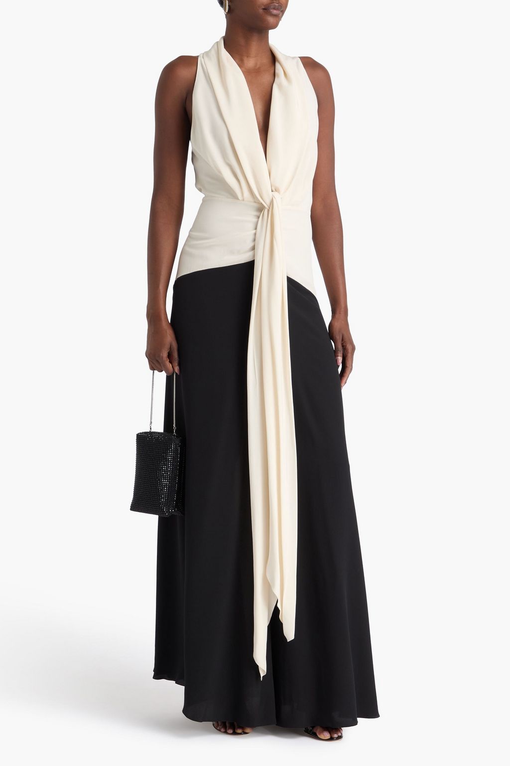 VICTORIA BECKHAM Off-the-shoulder two-tone silk-crepe gown