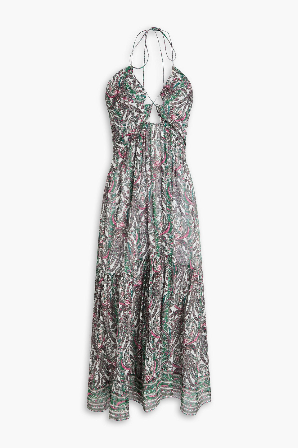 Isabel Marant Birona Cutout Paisley-print Cotton And Silk-blend Crepon Midi Dress In Green